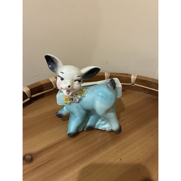Vintage Ceramic 1950's Happy Lamb Deer Planter Kitschy Retro - Picture 1 of 5
